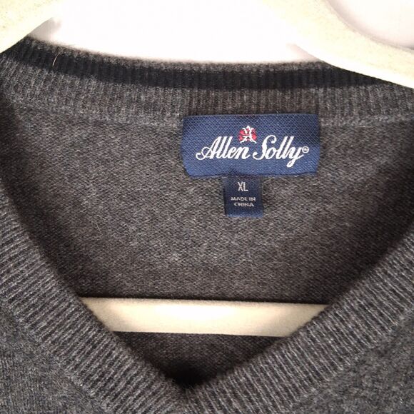 100% Cashmere Sweater Men's Allen Solly Size XL Gray V-neck - Picture 2 of 11
